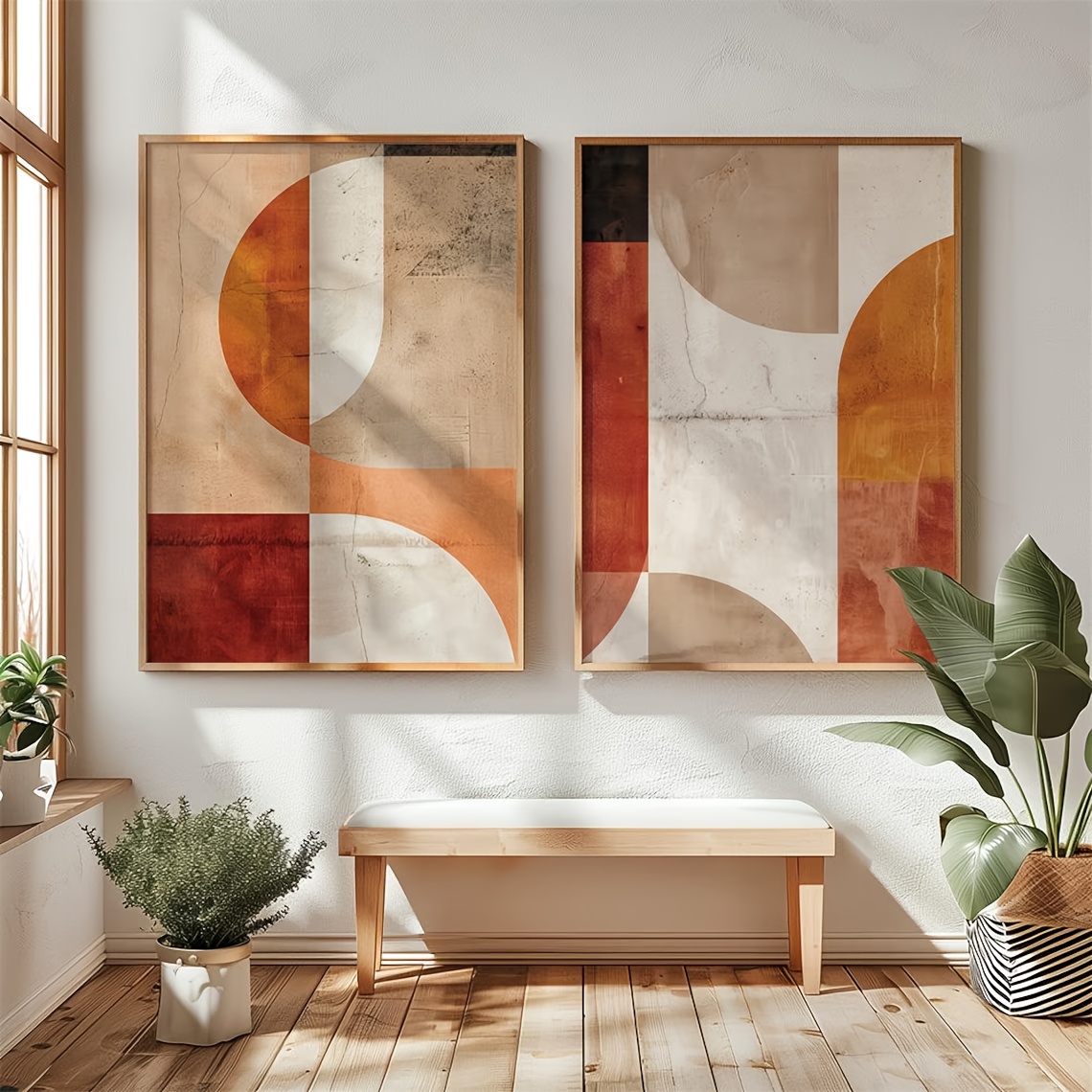 Home Office Japandi - 2D/platte 2-delige geometrische abstracte Wabi Sabi