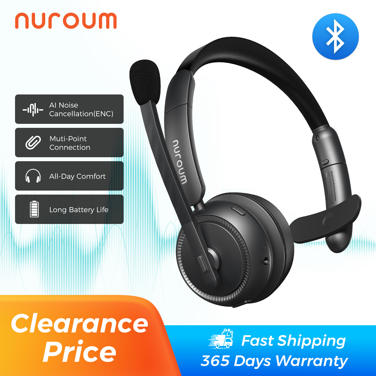 Home Office Of Microsoft - Nuroum Donkergrijs Bluetooth 5.3 Over-Ear Draadloze