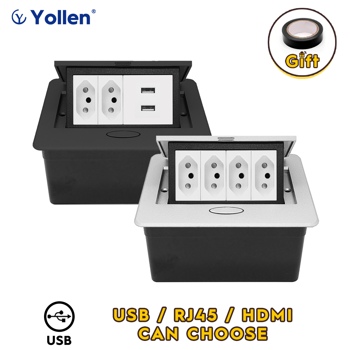 Power Strip Desk - Metaalpaneel 16A Braziliaanse ingebouwde tafelcontactdoos USB