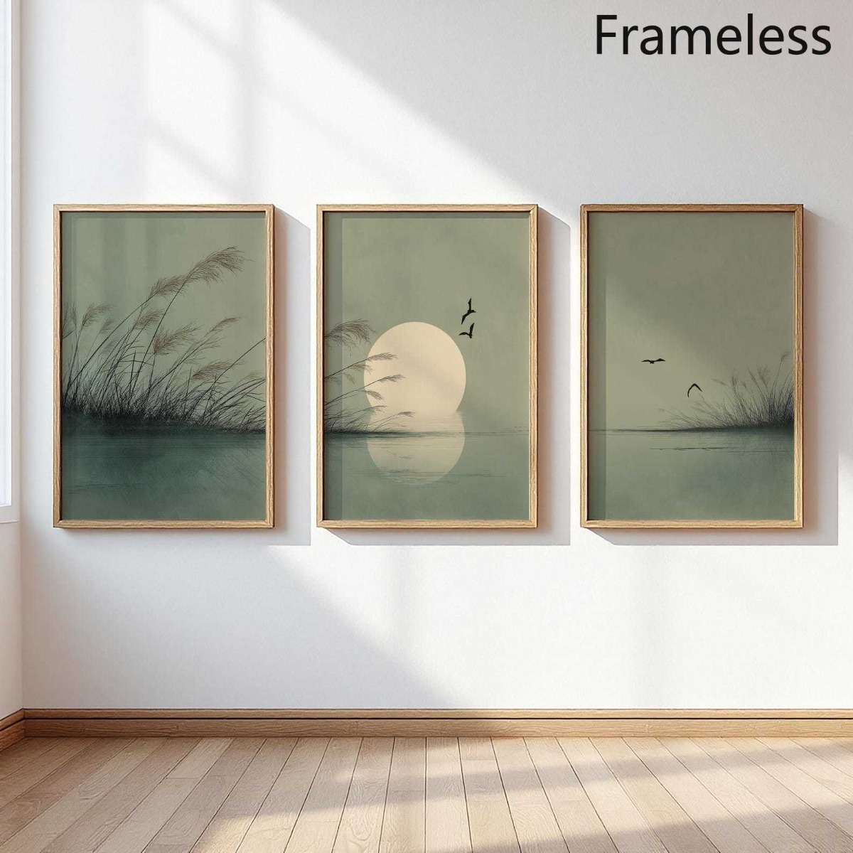 Home Office Japandi - 3 stks/set Japandi Saliegroen Canvas Wall