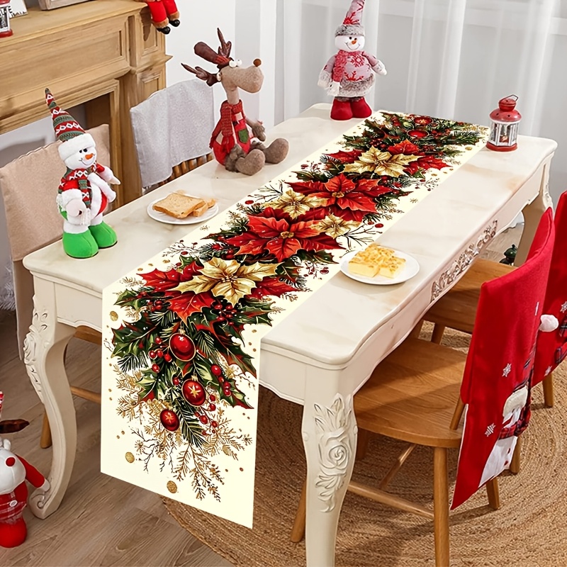 Home Office News - 1 stuk Retro Poinsettia Bloemige Kersttafelloper,
